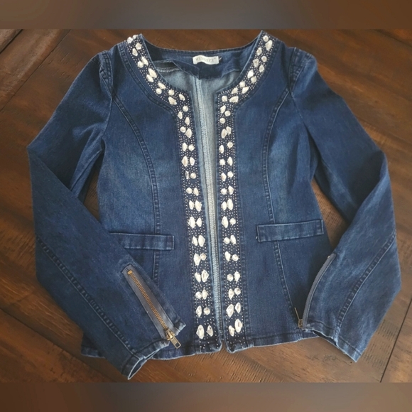 Mennecy Open Denim Jacket With Rhinestones Sm - Picture 1 of 8
